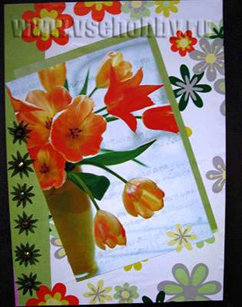 Весенняя открытка с цветами своими руками